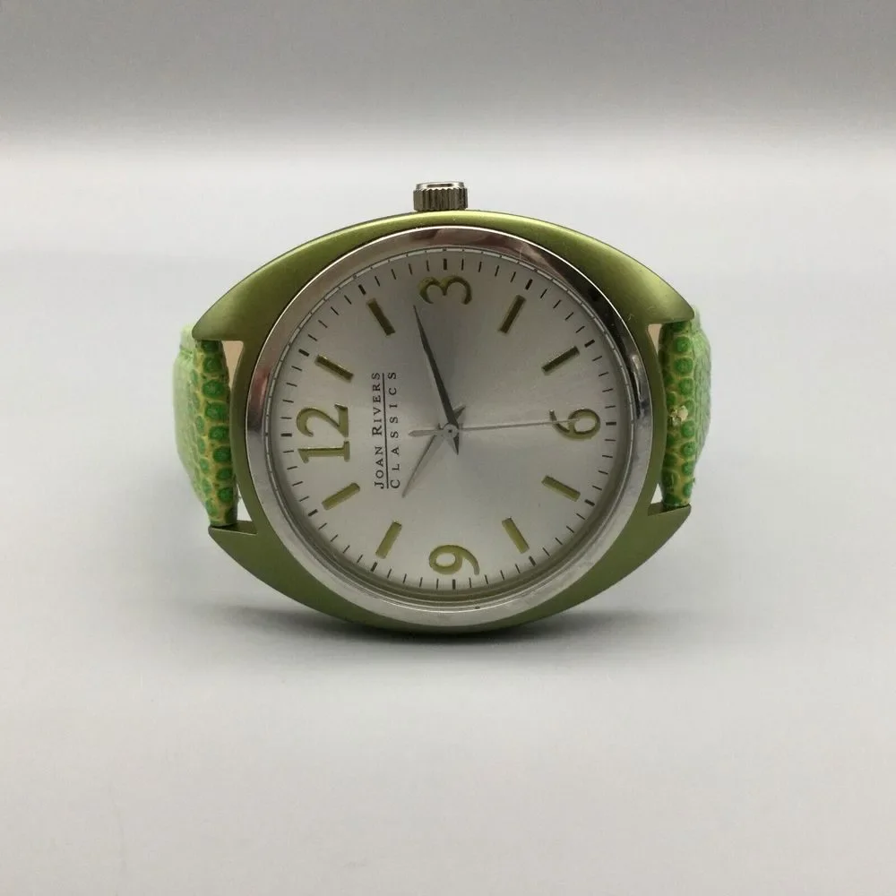 Joan Rivers Watch Women 40mm Silver Tone Green Leather Band New Battery - Picture 5 of 13